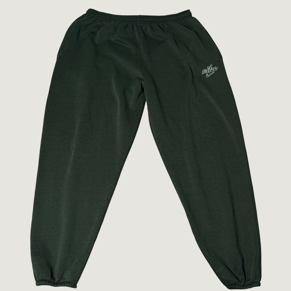 Nike Script Logo Sweatpants Mens Forest Green Elastic Waist Cuffed Joggers 32x27 - Picture 1 of 6